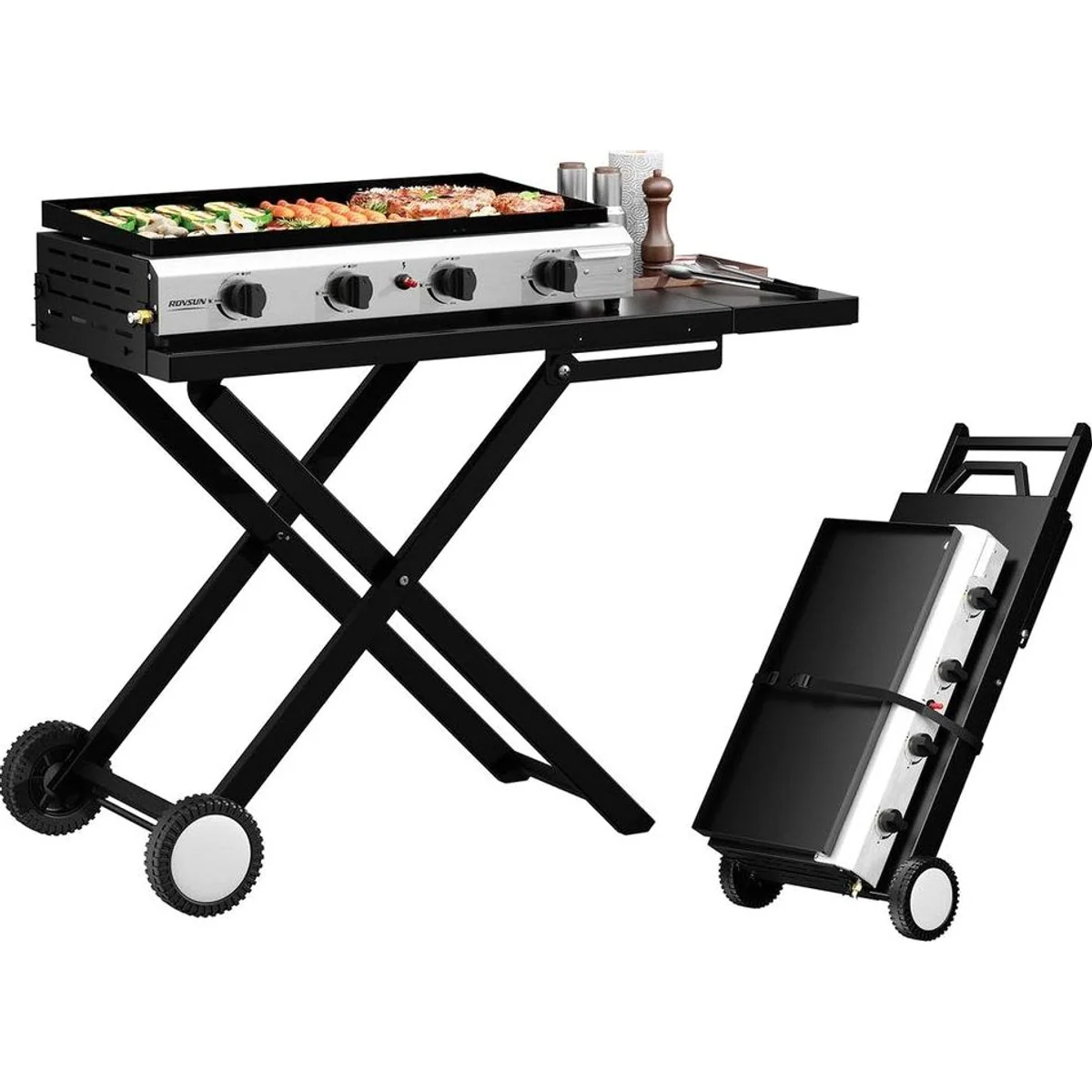 LALAHO Gasgrill Tragbarer 4 Brenner, 9.6 kW, klappbar und mobil