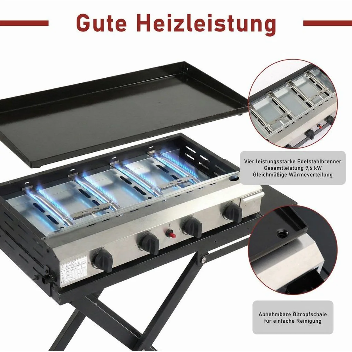 LALAHO Gasgrill Tragbarer 4 Brenner, 9.6 kW, klappbar und mobil 3