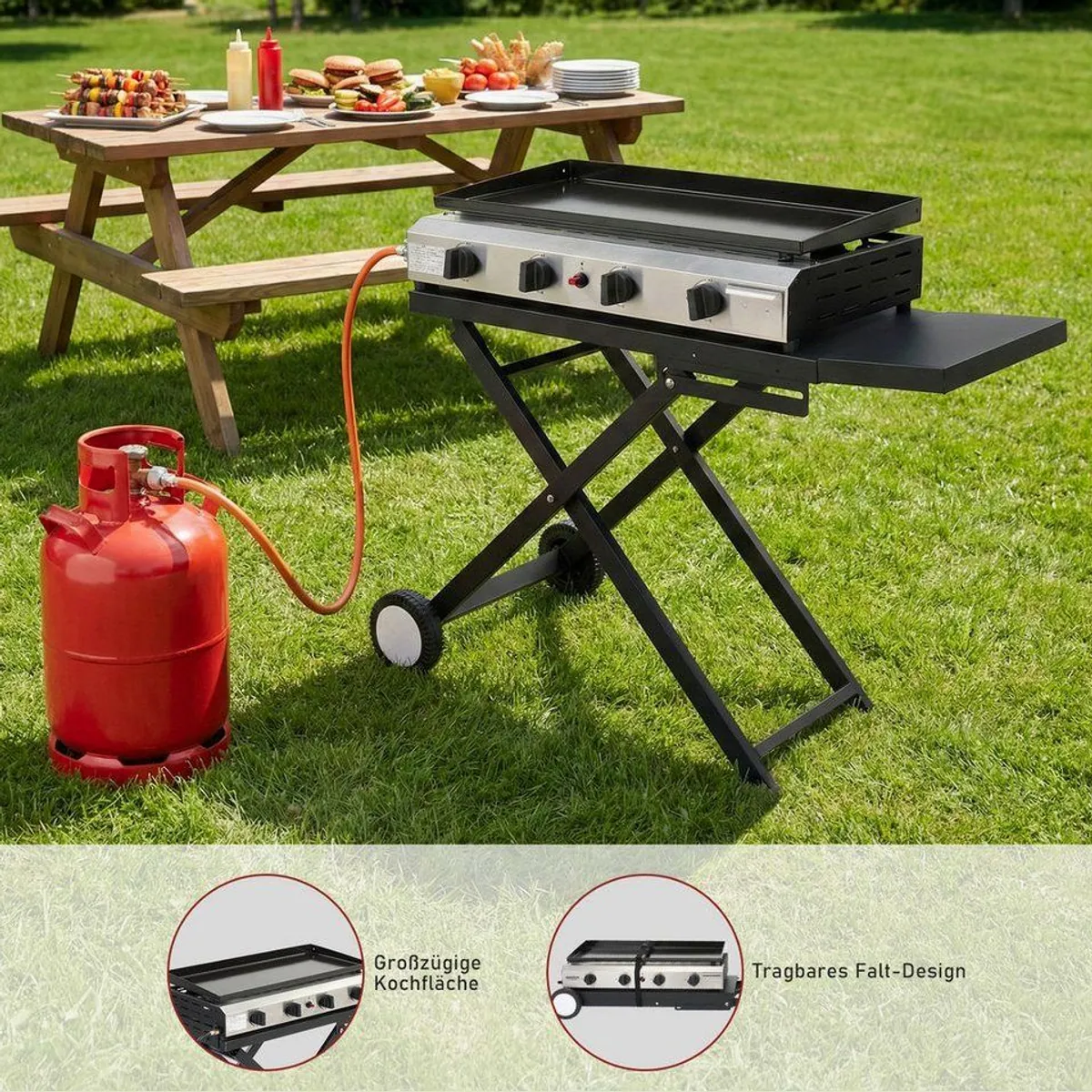 LALAHO Gasgrill Tragbarer 4 Brenner, 9.6 kW, klappbar und mobil 4