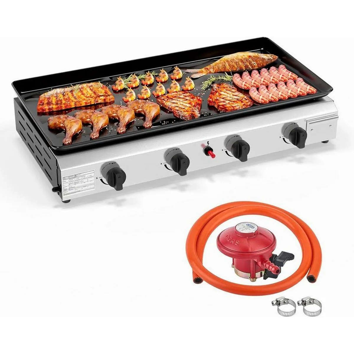 LALAHO Gasgrill Tischgasgrill, 4 Edelstahlbrenner, 11,72 kW Leistung