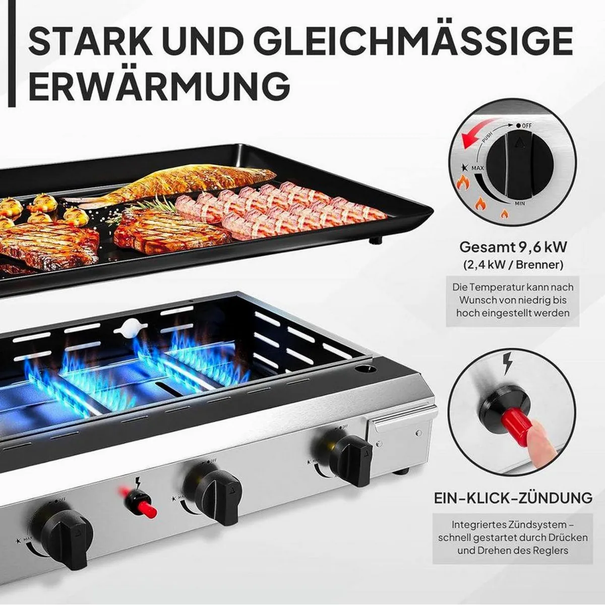 LALAHO Gasgrill Tischgasgrill, 4 Edelstahlbrenner, 11,72 kW Leistung 2