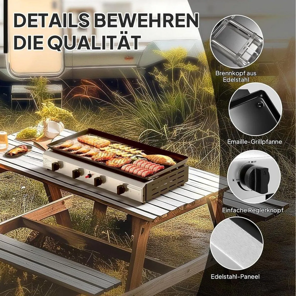LALAHO Gasgrill Tischgasgrill, 4 Edelstahlbrenner, 11,72 kW Leistung 4