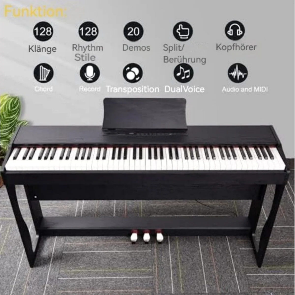LALAHO GDP-104 Digitalpiano, 88 Tasten, Dual Bluetooth, 128 Rhythmen 5