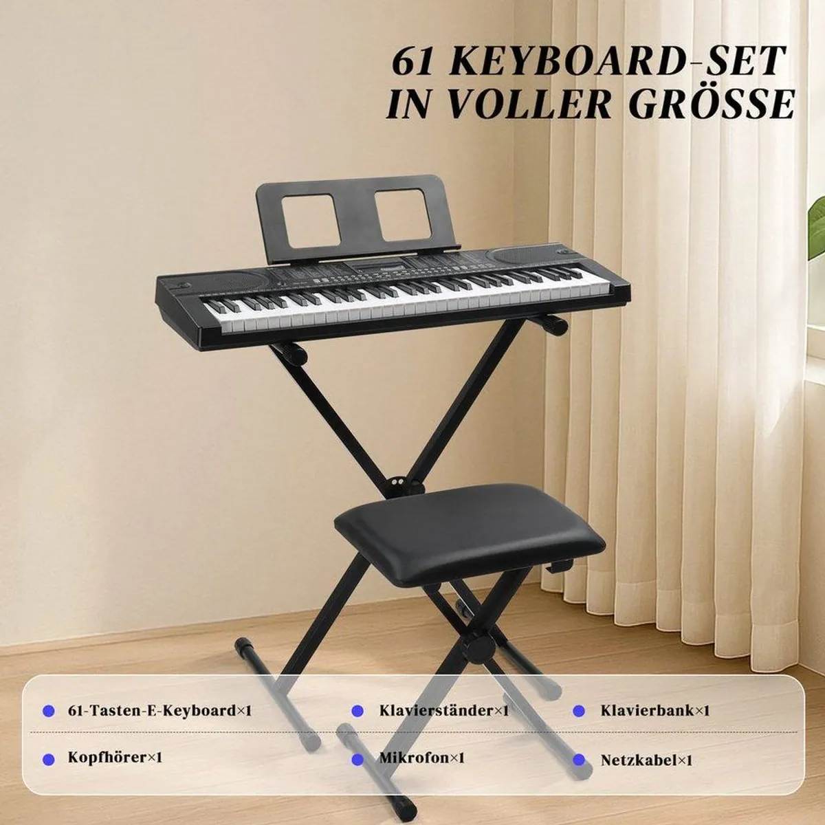 LALAHO Digitalpiano 61-Tasten Keyboard, Bluetooth-MIDI, LCD-Bildschirm — Komplettset mit Ständer & Zubehör 3