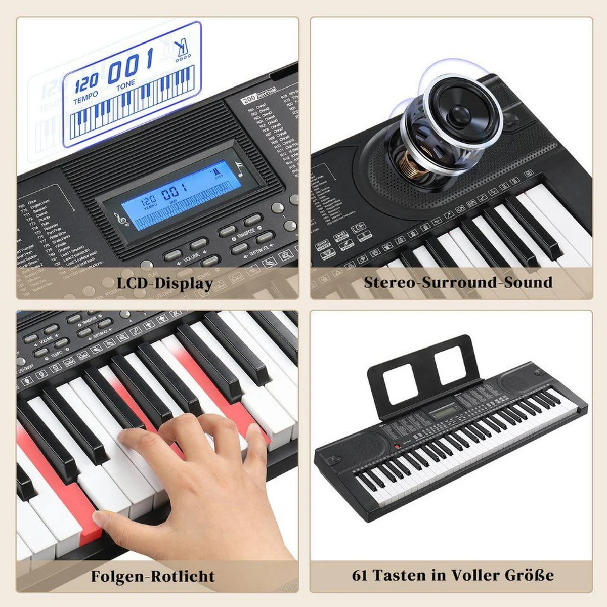 LALAHO Digitalpiano 61-Tasten Keyboard, Bluetooth-MIDI, LCD-Bildschirm — Komplettset mit Ständer & Zubehör 4