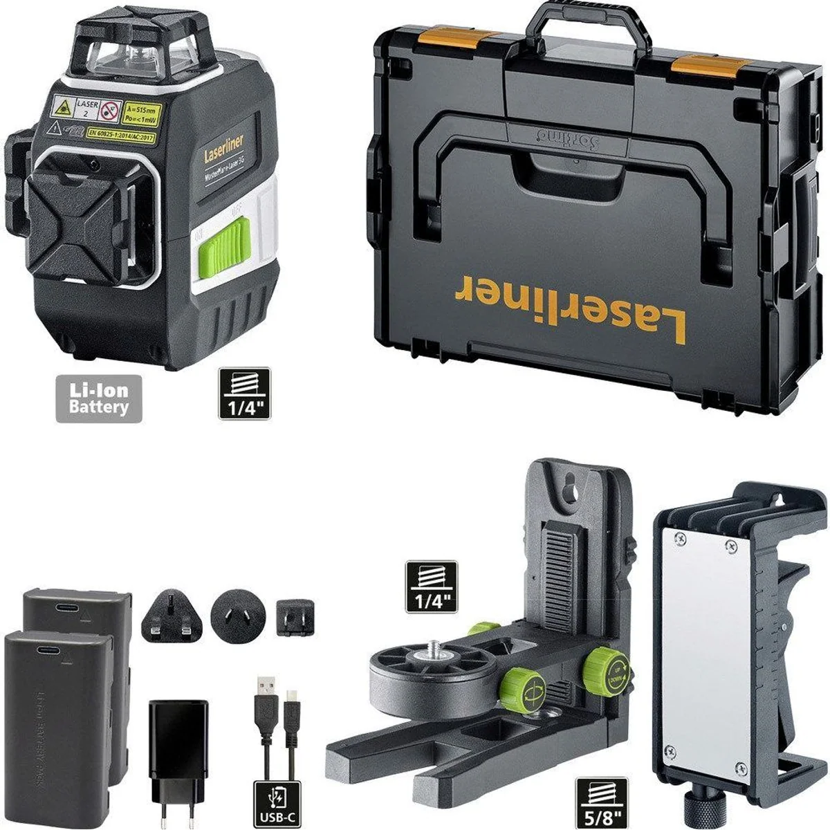 LASERLINER MasterPlane-Laser 3G Pro, 360° Laser, grünes Licht, lange Betriebszeit