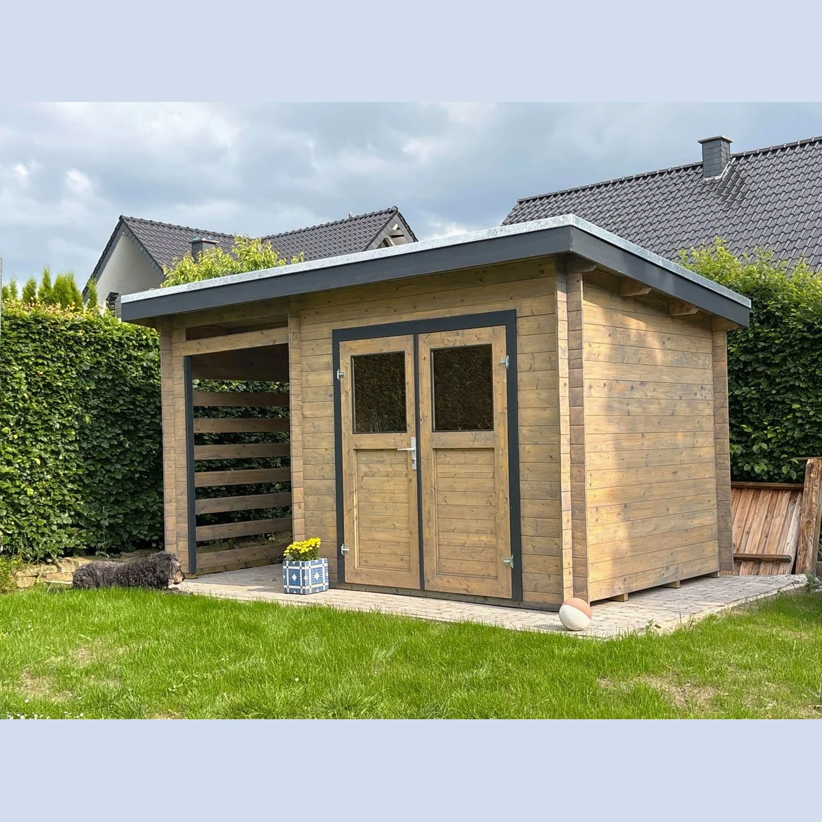 LASITA MAJA Gartenhaus Linz, 422×242 cm, Nadelholz 19 mm — wetterfest, Fußboden, Pultdach