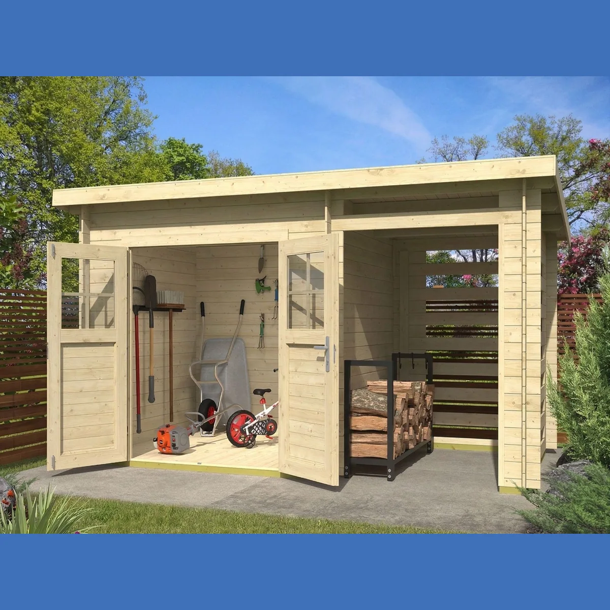 LASITA MAJA Gartenhaus Linz, 422×242 cm, Nadelholz 19 mm — wetterfest, Fußboden, Pultdach 2