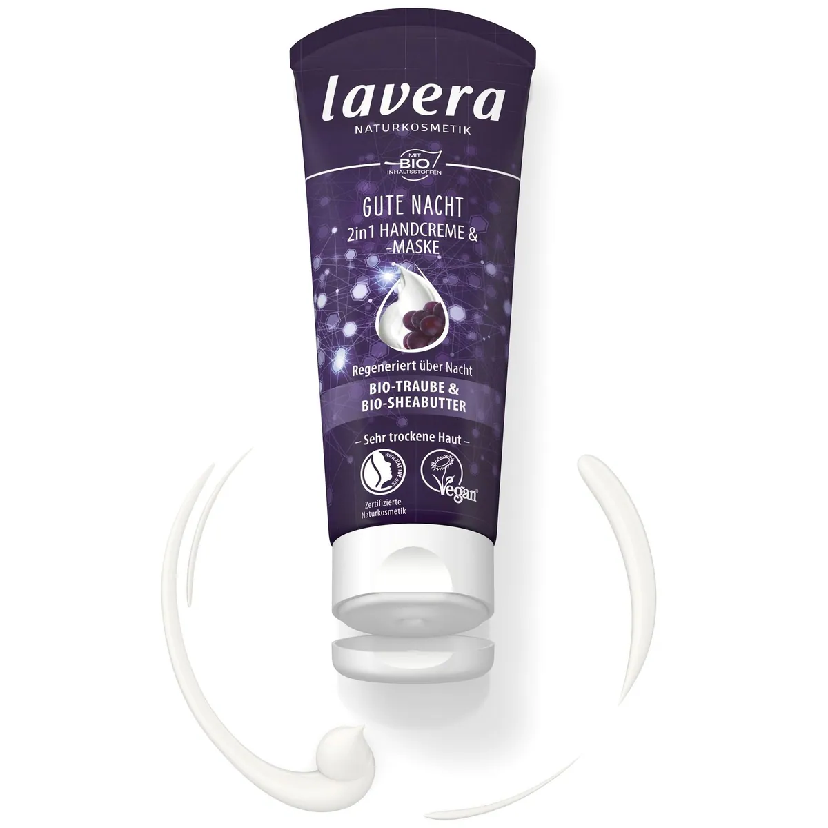 Lavera Gute Nacht Handcreme 2in1, Regeneration über Nacht, Intensive Feuchtigkeit 2