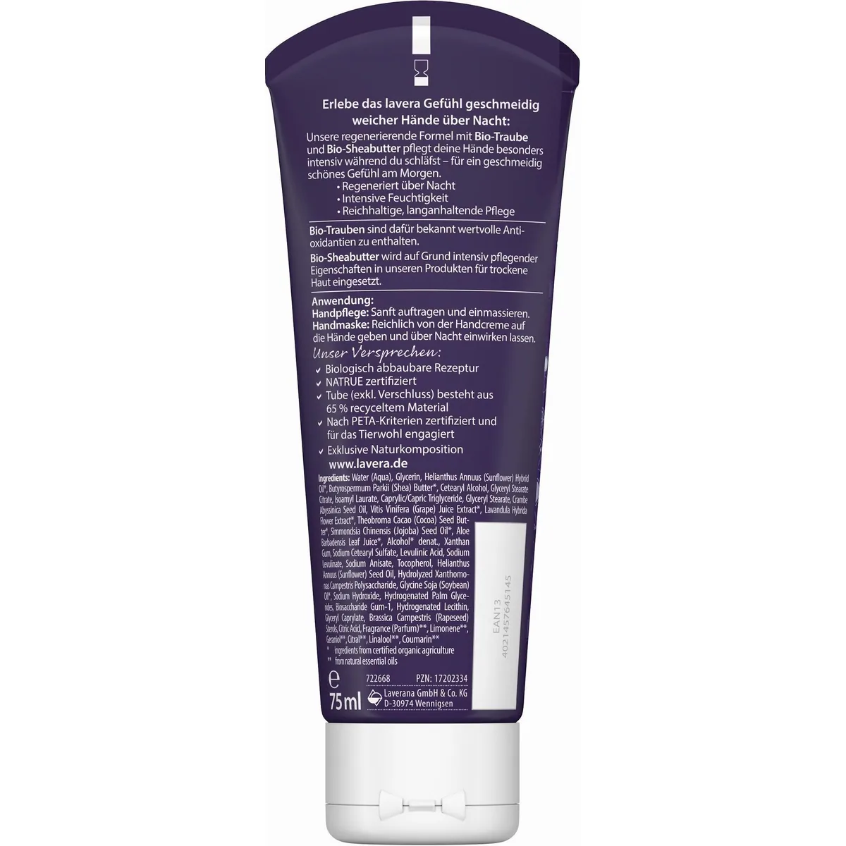 Lavera Gute Nacht Handcreme 2in1, Regeneration über Nacht, Intensive Feuchtigkeit 3