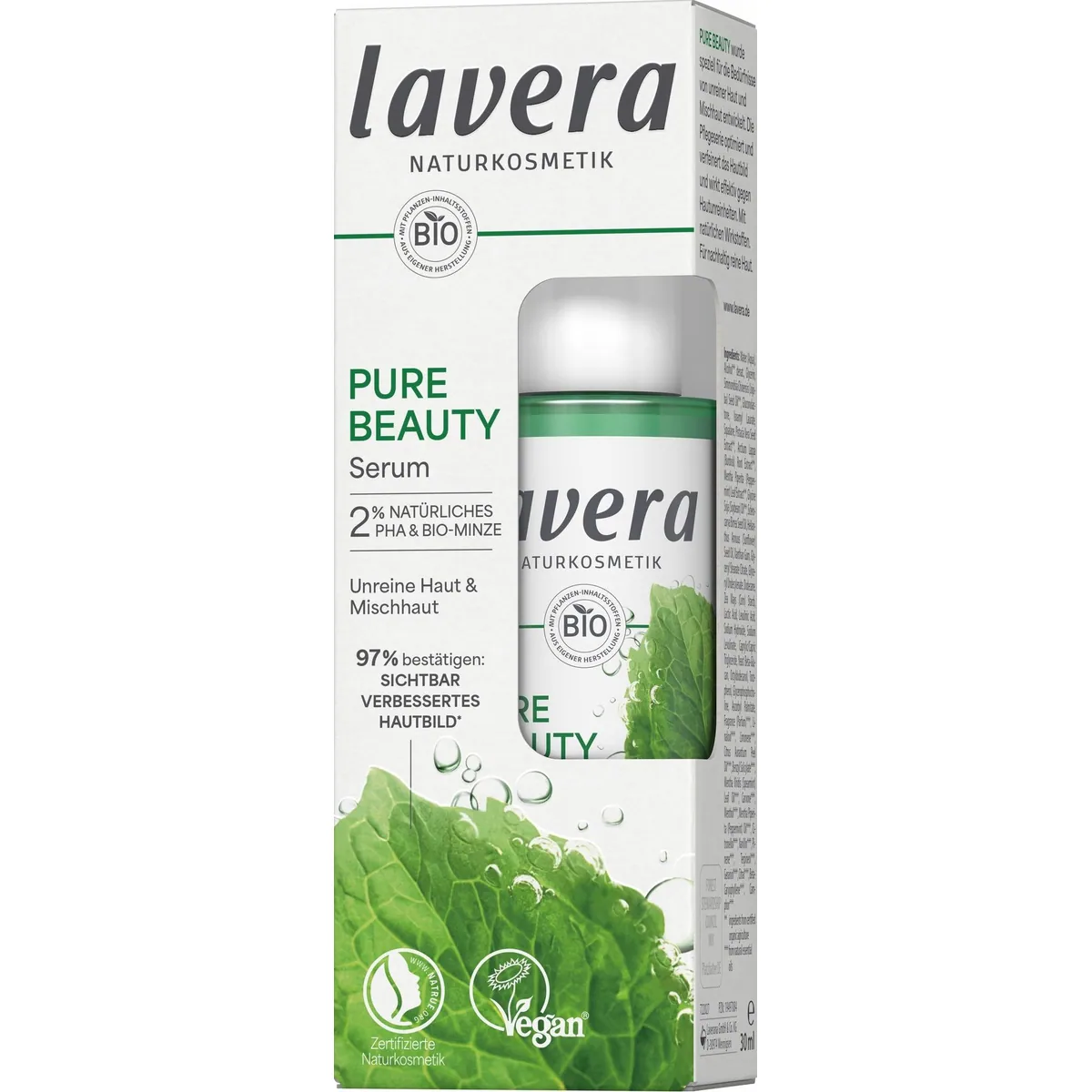 Lavera Pure Beauty Serum, natürliches PHA, Bio-Minze, feuchtigkeitsspendend