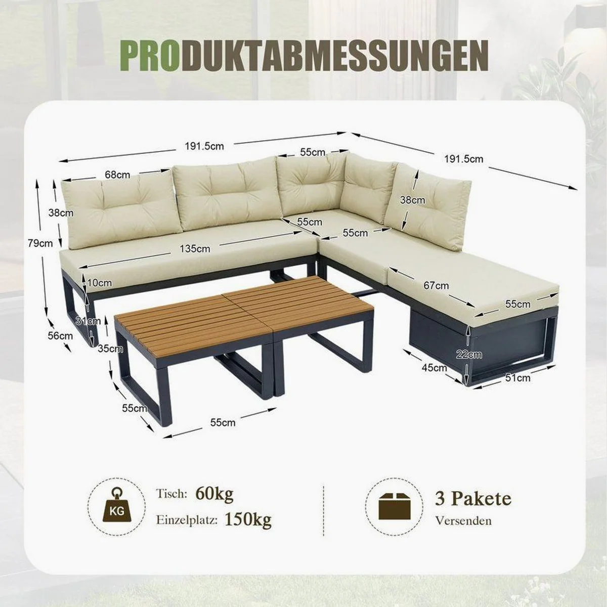 LVHOM Gartenlounge-Set, modulare Flexibilität, wetterfestes Design, maximaler Komfort 3