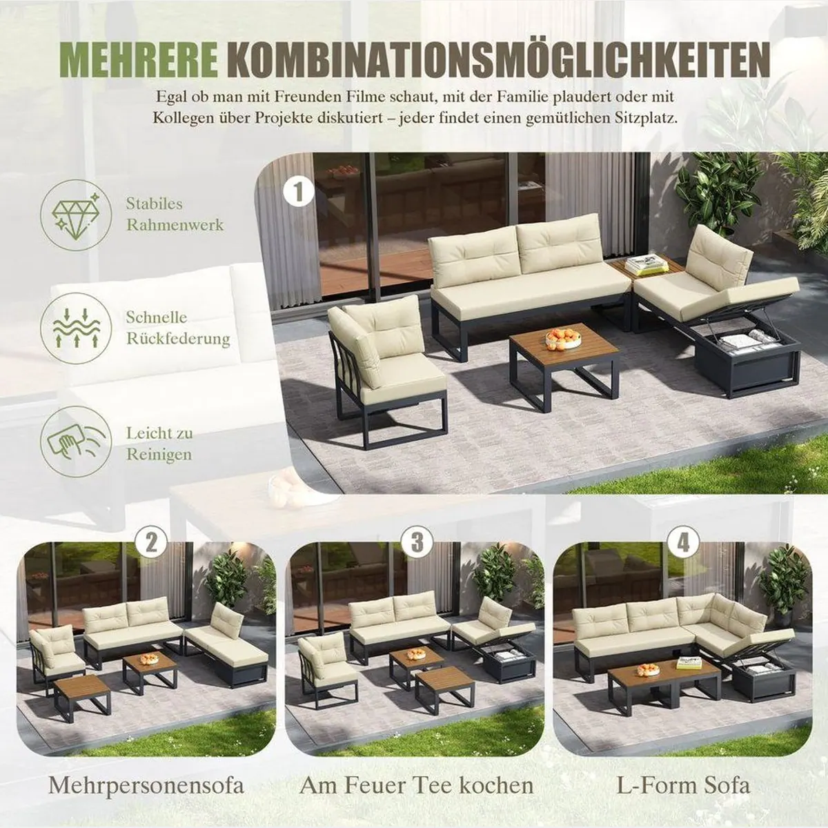LVHOM Gartenlounge-Set, modulare Flexibilität, wetterfestes Design, maximaler Komfort 4