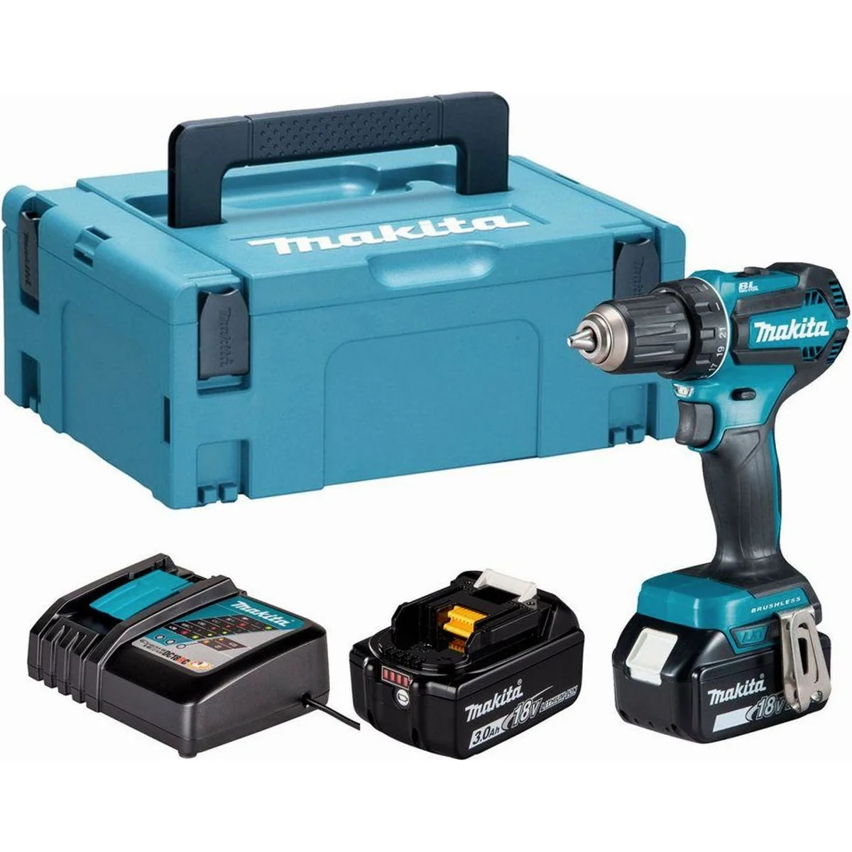 Makita DDF485RFJ Akku-Bohrschrauber, bürstenloser Motor, 2-Gang-Getriebe, 18V Akku
