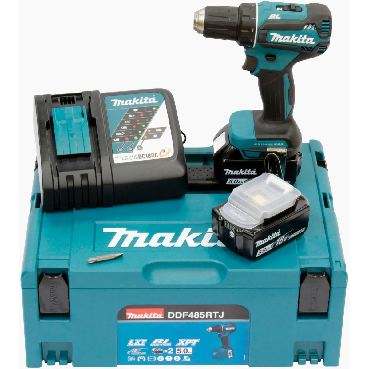 Makita DDF485RTJ Akku-Bohrschrauber, hohe Drehzahl und umfangreiches Zubehör