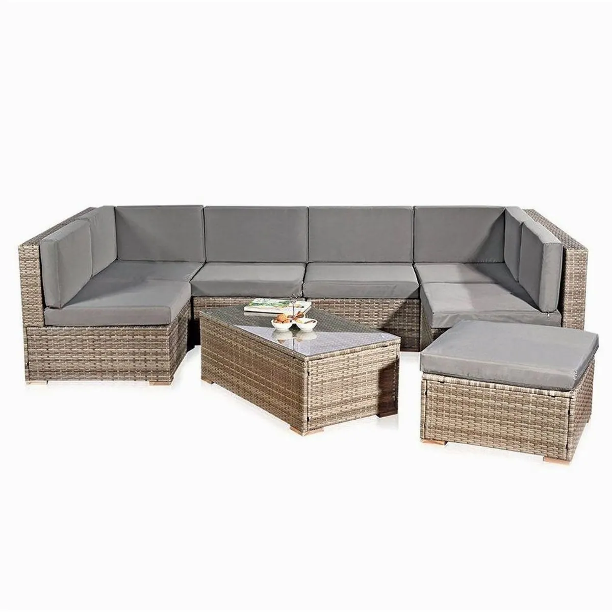 Melko Gartenlounge-Set, zeitloses Design, wetterfestes Polyrattan, abnehmbare Kissenbezüge
