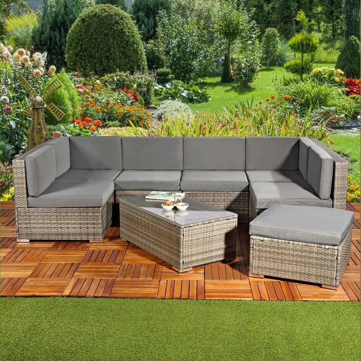 Melko Gartenlounge-Set, zeitloses Design, wetterfestes Polyrattan, abnehmbare Kissenbezüge 2