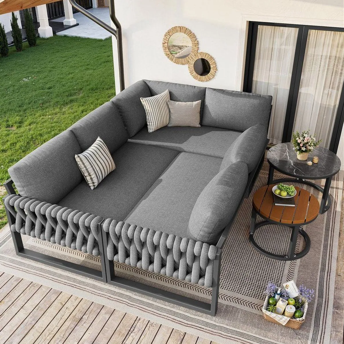 Merax Gartenlounge-Set, L-förmiges Gartensofa für 5-6 Personen, hochwertig & modular 2