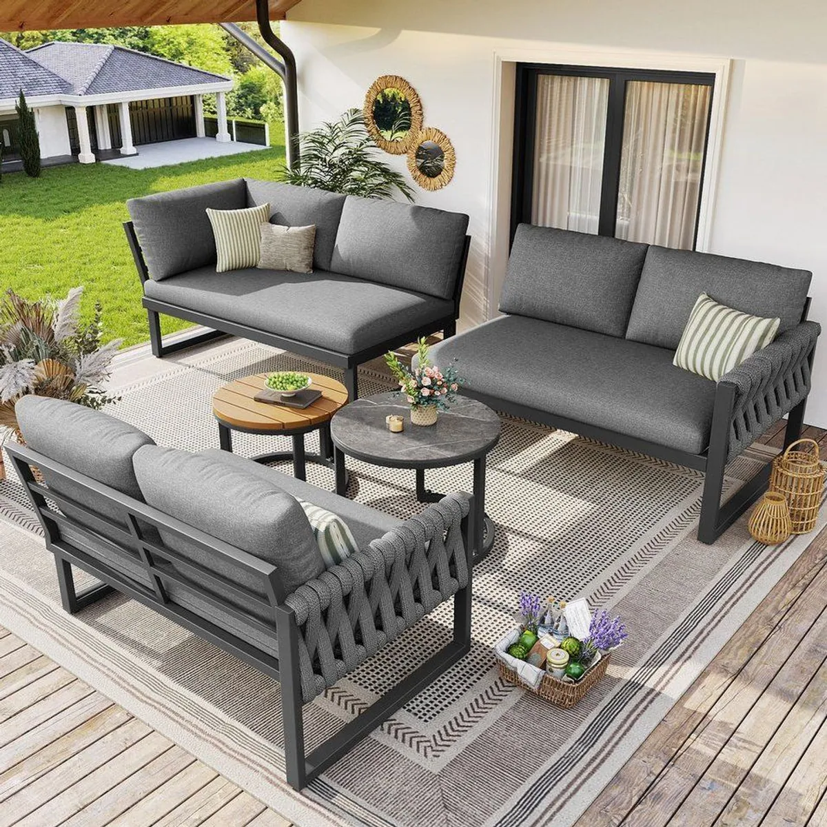 Merax Gartenlounge-Set, L-förmiges Gartensofa für 5-6 Personen, hochwertig & modular 3