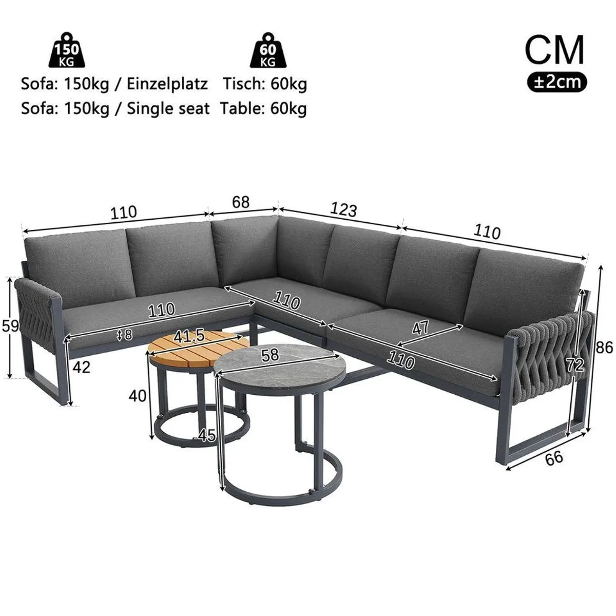 Merax Gartenlounge-Set, L-förmiges Gartensofa für 5-6 Personen, hochwertig & modular 4