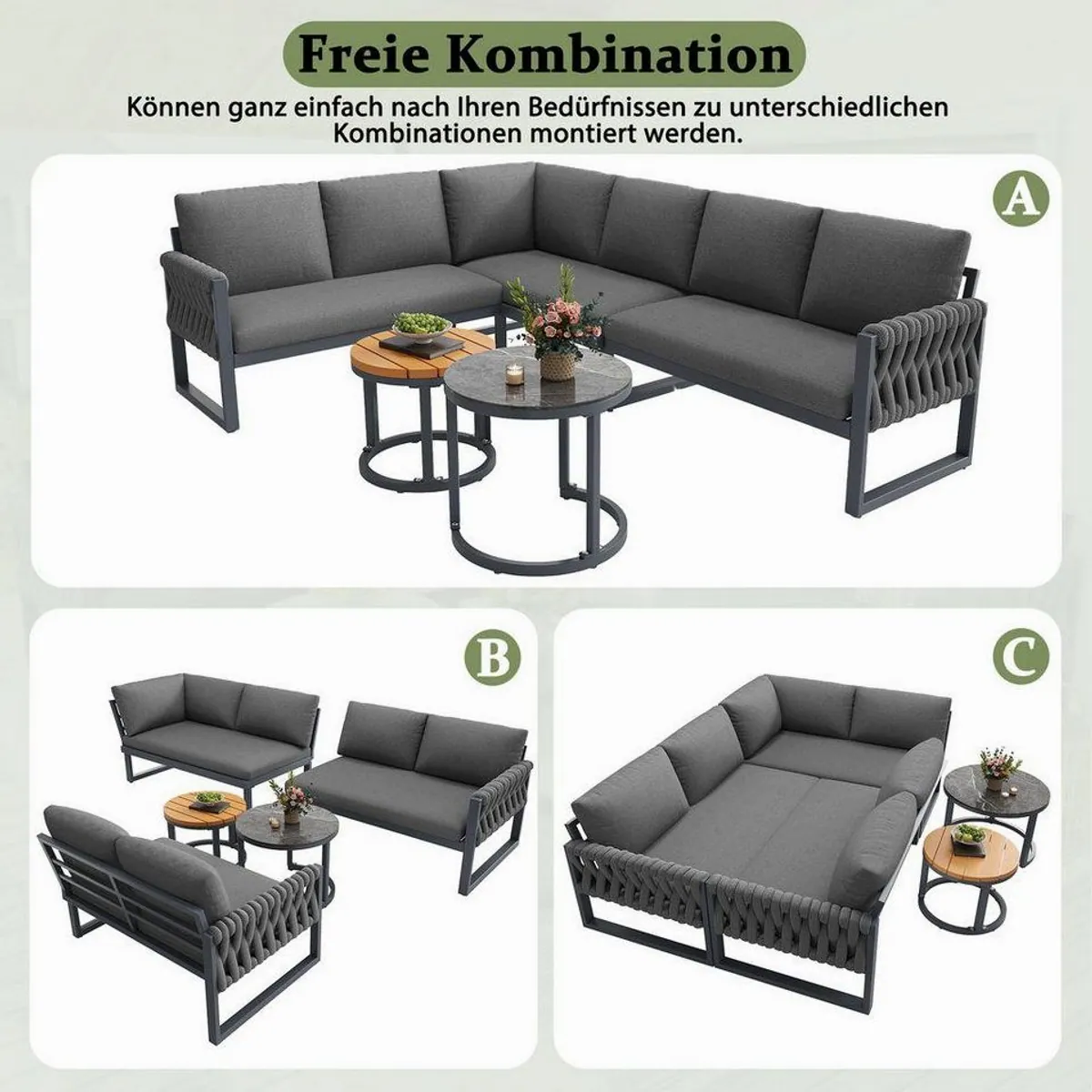 Merax Gartenlounge-Set, L-förmiges Gartensofa für 5-6 Personen, hochwertig & modular 5
