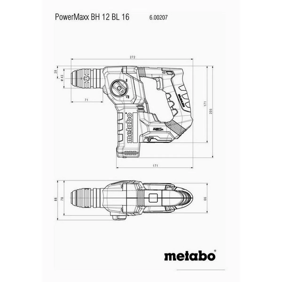 metabo PowerMaxx BH 12 BL 16 Akku-Kombibohrhammer, 12 V, Brushless-Motor, 730 U/min 5