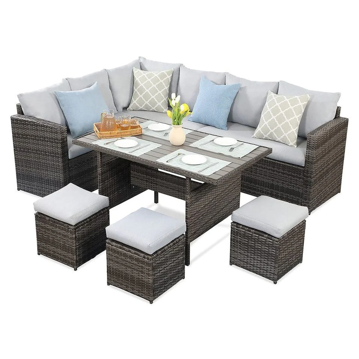 MeXo Gartenlounge Set, 7-teilig, wetterfest für 8 Personen — modulare L-Form, pflegeleichte Materialien, stabiler Rahmen 2
