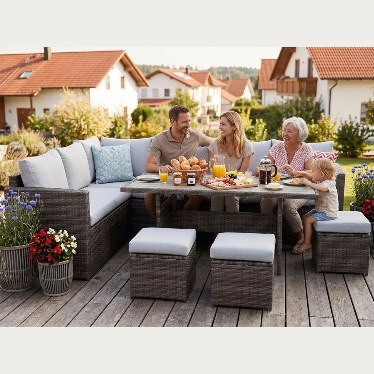 MeXo Gartenlounge Set, 7-teilig, wetterfest für 8 Personen — modulare L-Form, pflegeleichte Materialien, stabiler Rahmen 3