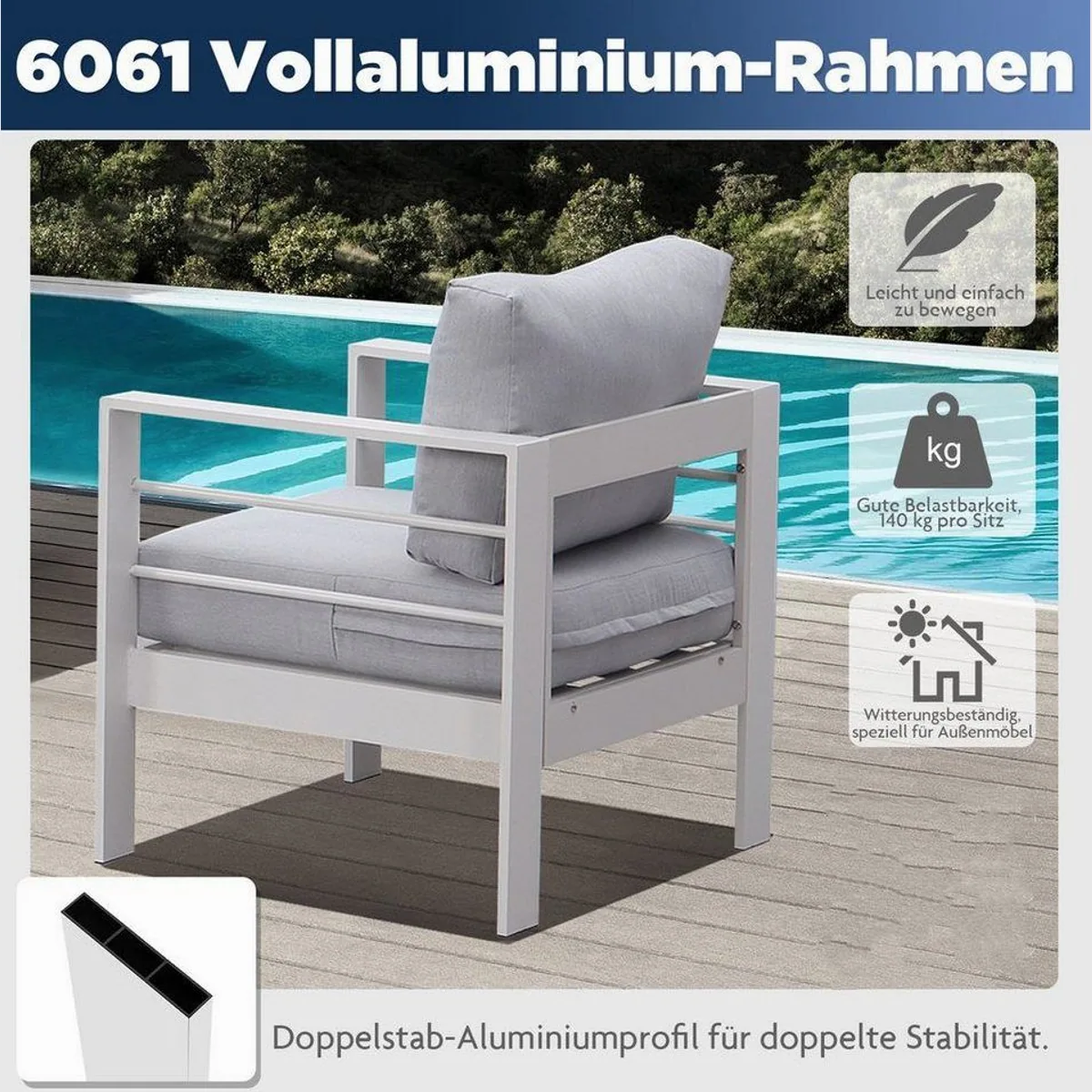 MeXo Gartenlounge-Set XXL, modernes Design, wetterfest, komfortable Kissen 4