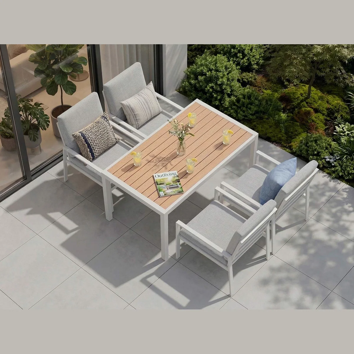 MeXo Garden Lounge-Set, Aluminium, wetterfest & pflegeleicht — 5-tlg., 140 x 80 cm Tisch, 4 Personen 3