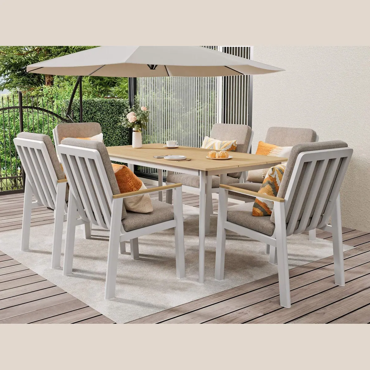 MeXo Gartenlounge-Set, 7-tlg. Aluminium, ergonomische Sessel mit Kissen