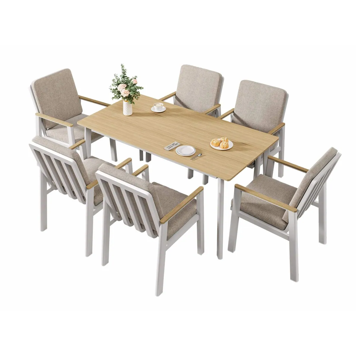 MeXo Gartenlounge-Set, 7-tlg. Aluminium, ergonomische Sessel mit Kissen 2