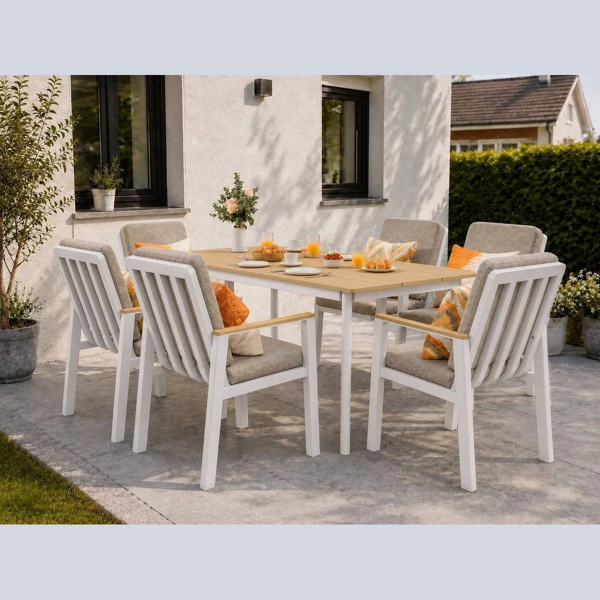 MeXo Gartenlounge-Set, 7-tlg. Aluminium, ergonomische Sessel mit Kissen 3