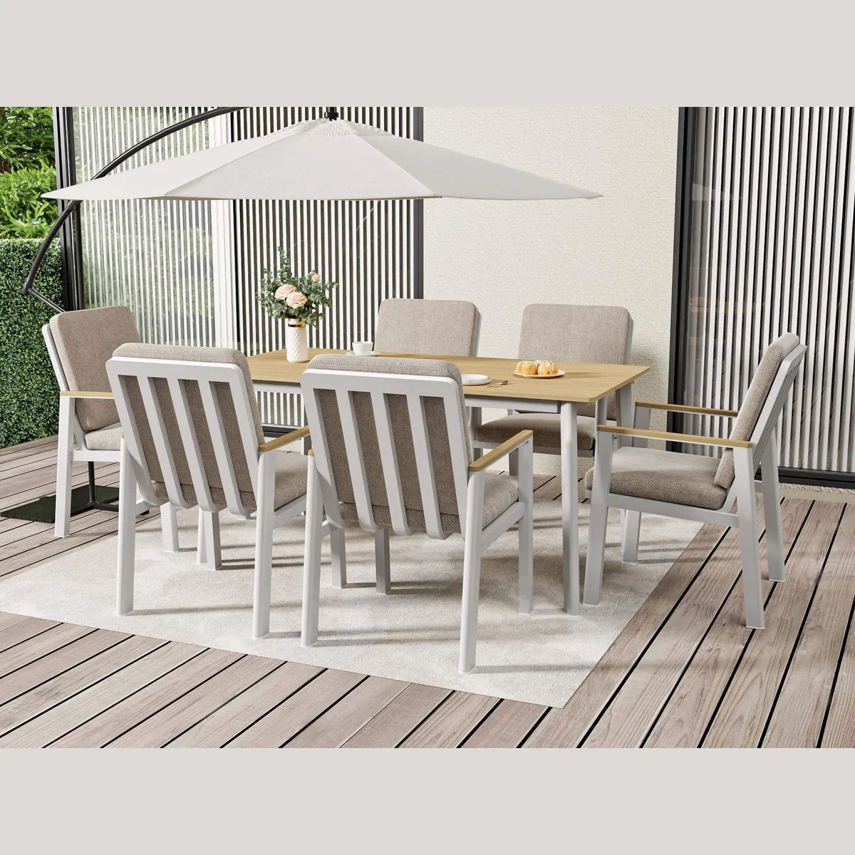 MeXo Gartenlounge-Set, 7-tlg. Aluminium, ergonomische Sessel mit Kissen 5
