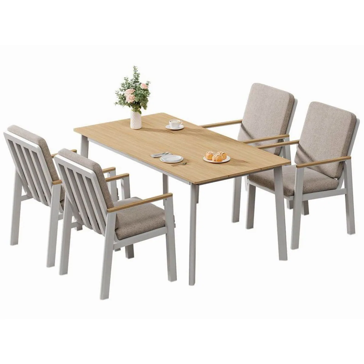 MeXo Gartenlounge-Set Aluminium, elegante 5-tlg. Essgruppe mit 150 x 80 cm Tisch 2