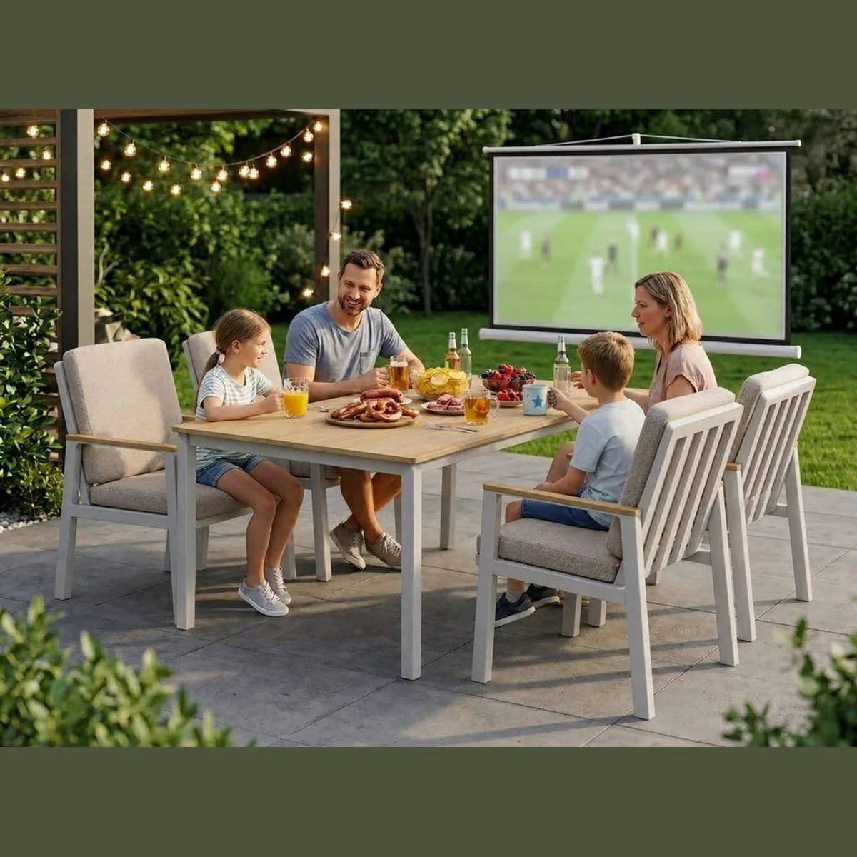 MeXo Gartenlounge-Set Aluminium, elegante 5-tlg. Essgruppe mit 150 x 80 cm Tisch 4