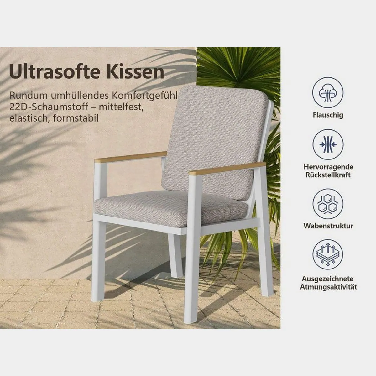 MeXo Gartenlounge-Set Aluminium, elegante 5-tlg. Essgruppe mit 150 x 80 cm Tisch 5