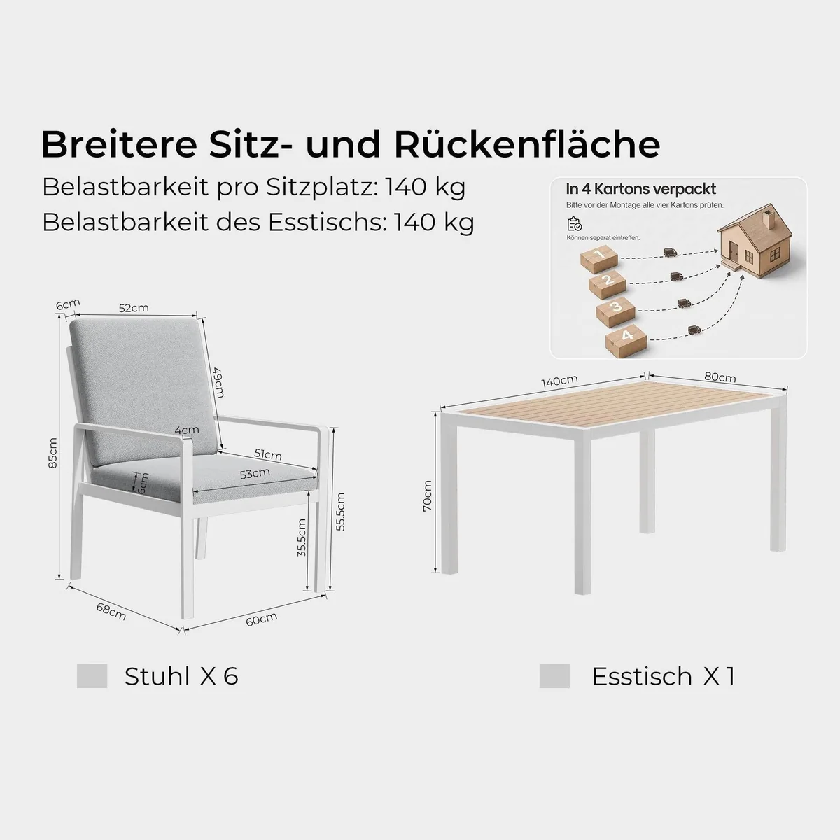 MeXo Gartenlounge-Set, hochwertige Materialien, ergonomisches Design, pflegeleichte Tischplatte 5