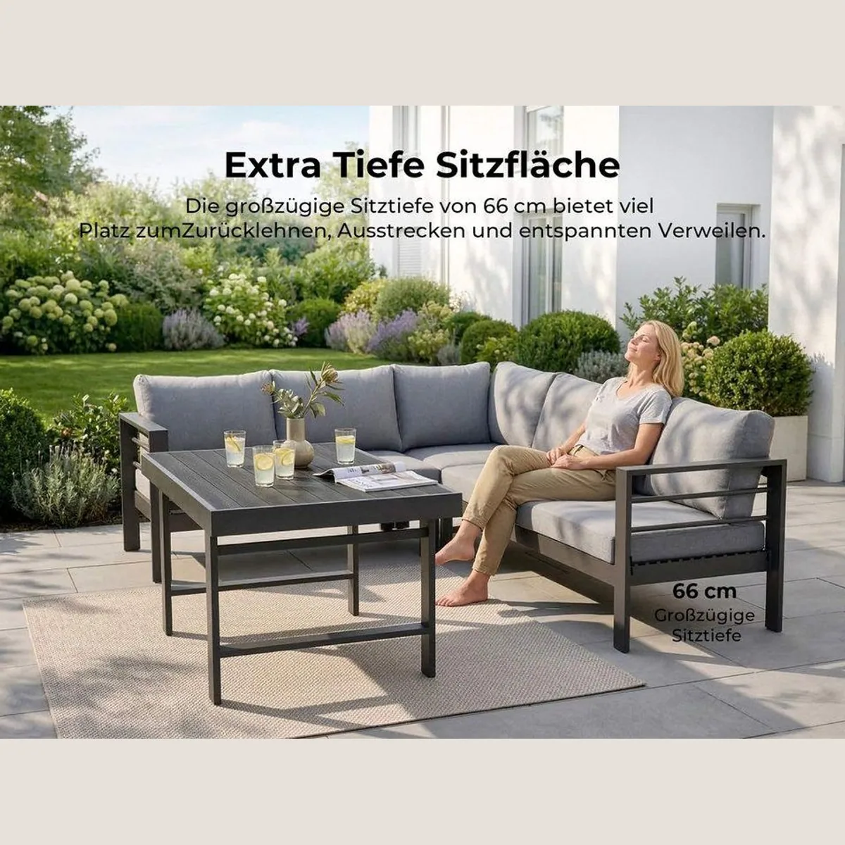 MeXo Gartenlounge-Set XXL, wetterfeste Aluminium-Gartenmöbel — komfortable Polster, pflegeleichte Tischplatte, flexibel kombinierbar 5