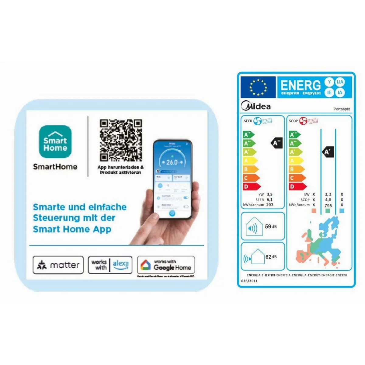 Midea PortaSplit-E 4-in-1-Klimagerät, Kühlen, Heizen, Entfeuchten, Ventilation 2