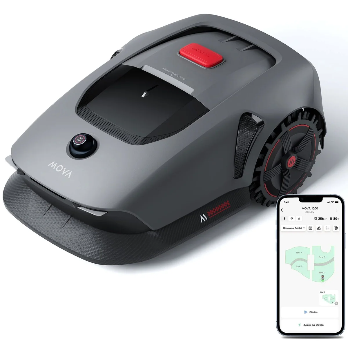 Mova 1000 Rasenmähroboter, präzise Mähtechnik, intelligente App-Steuerung