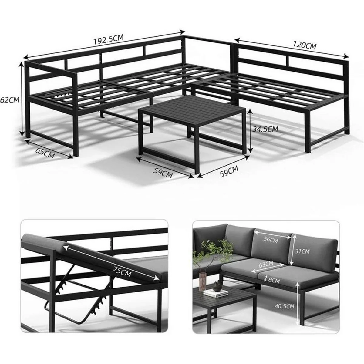 Mucola Gartenlounge-Set Ecksofa, wetterfest mit Liegefunktion & Loungetisch 3
