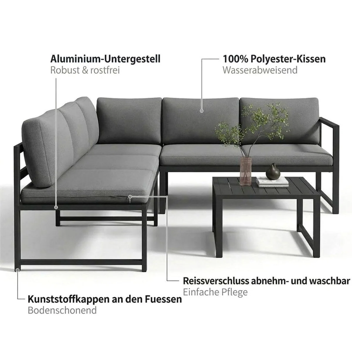 Mucola Gartenlounge-Set Ecksofa, wetterfest mit Liegefunktion & Loungetisch 5