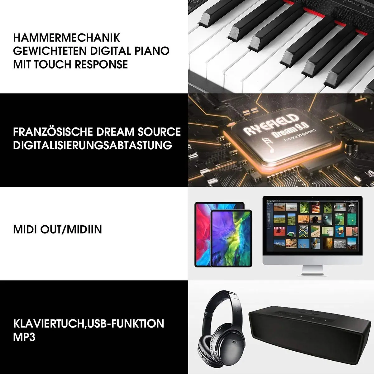 MUSTAR Digitalpiano E-Piano, Hammermechanik, 88 Tasten, USB/MIDI-Anschluss 4