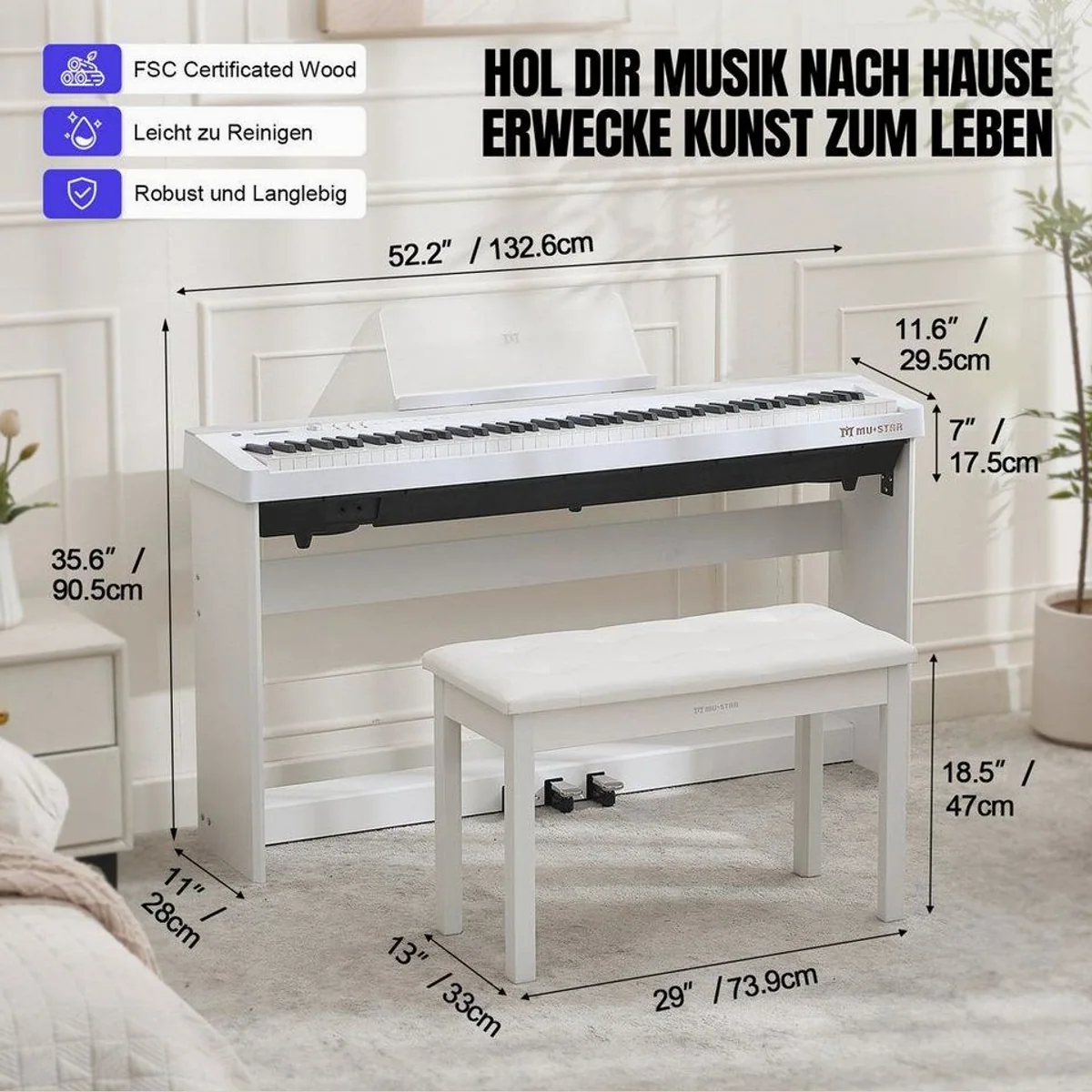 MUSTAR Digitalpiano, vollgewichtete Tasten, 238 Klänge & 3 Pedale 2