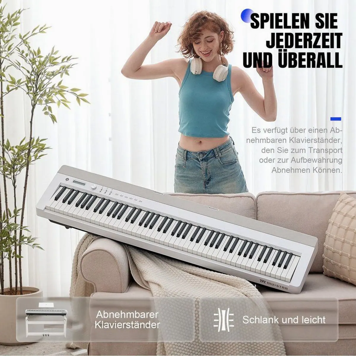 MUSTAR Digitalpiano, vollgewichtete Tasten, 238 Klänge & 3 Pedale 5