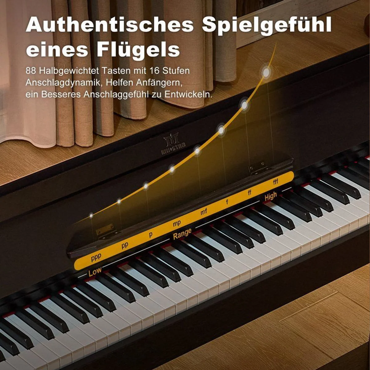 MUSTAR Digitalpiano, 88 Tasten, Bluetooth & 3 Pedale — Halbgewichtete Tasten, Stereolautsprecher, Aufzeichnung 3
