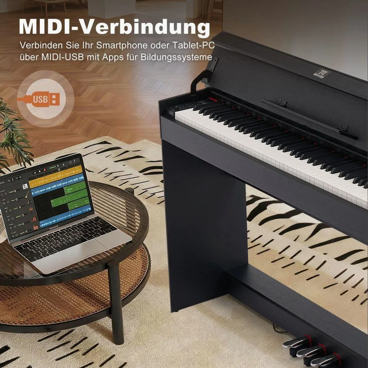 MUSTAR Digitalpiano, 88 Tasten, Bluetooth & 3 Pedale — Halbgewichtete Tasten, Stereolautsprecher, Aufzeichnung 5