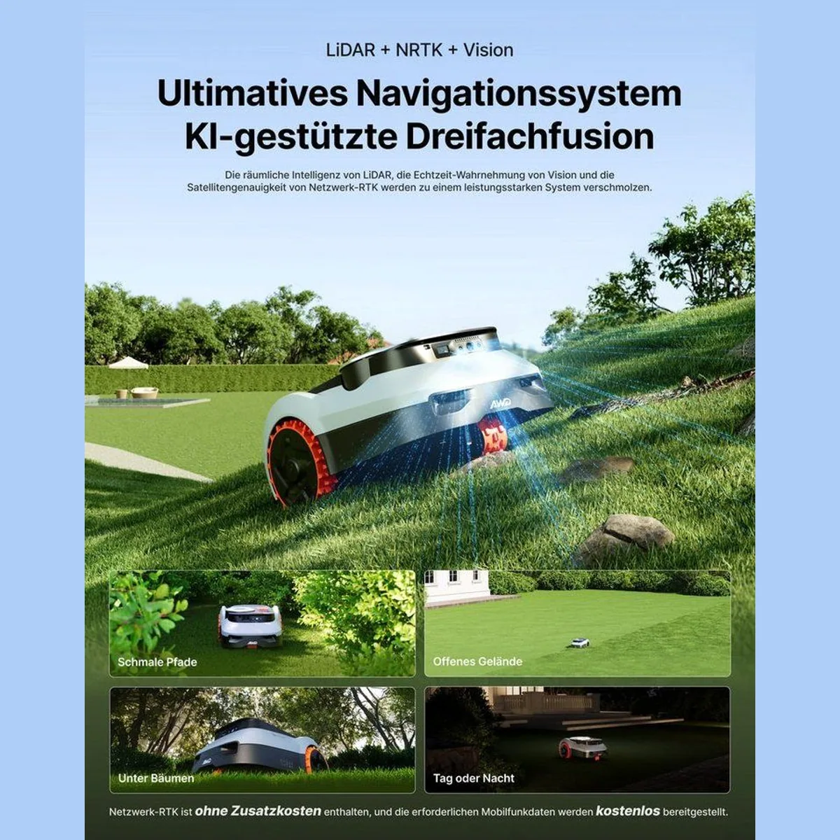 NAVIMOW i210/i220 Rasenmähroboter, LiDAR Pro Navigation, Allradantrieb, Auto-Kartierung — bis 1000 m² Rasenfläche 2