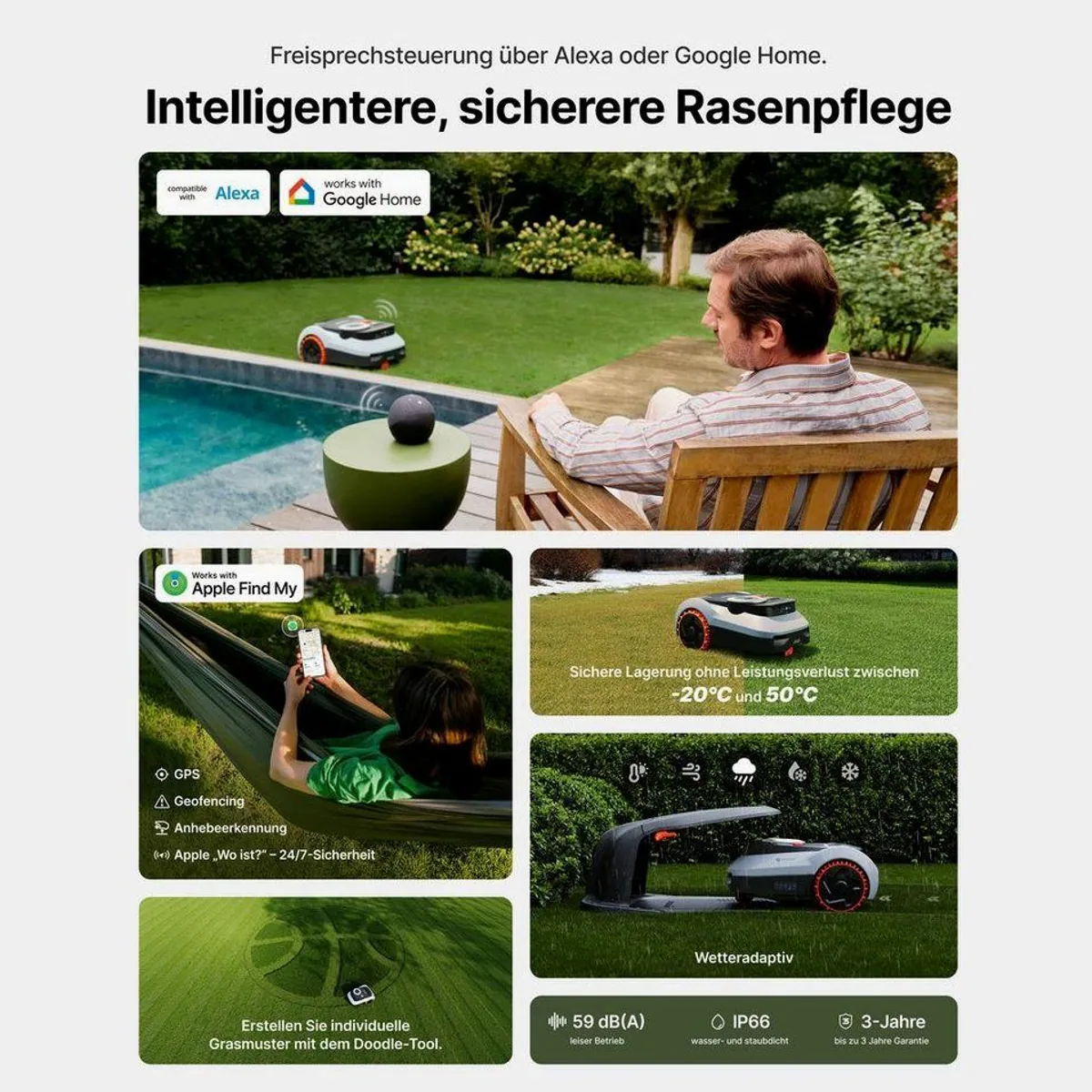 NAVIMOW i210/i220 Rasenmähroboter, LiDAR Pro Navigation, Allradantrieb, Auto-Kartierung — bis 1000 m² Rasenfläche 3